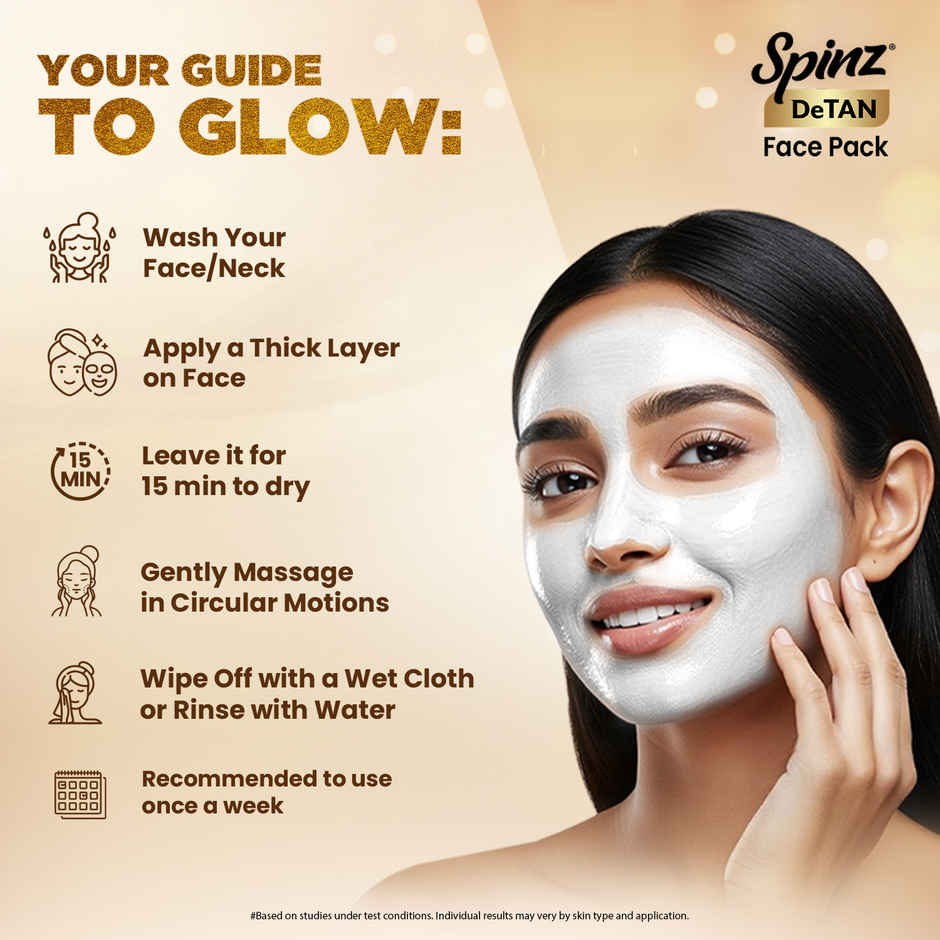 Spinz DeTan Face Pack with Besan, Honey and Kojic Acid | Instant Glow in 15 Minutes | No Bleach