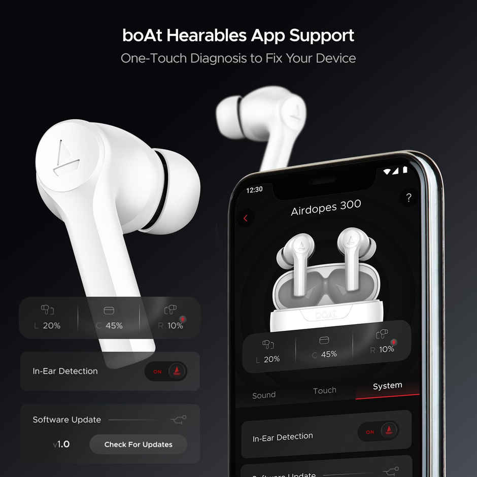 boAt Airdopes 300 TWS in Ear Earbuds with mic Cinematic Spatial Audio, 50HRS Battery, 4Mic AI ENx, Fast Charge, App Support, Low Latency, IPX4, v5.3 Bluetooth - Chrome White