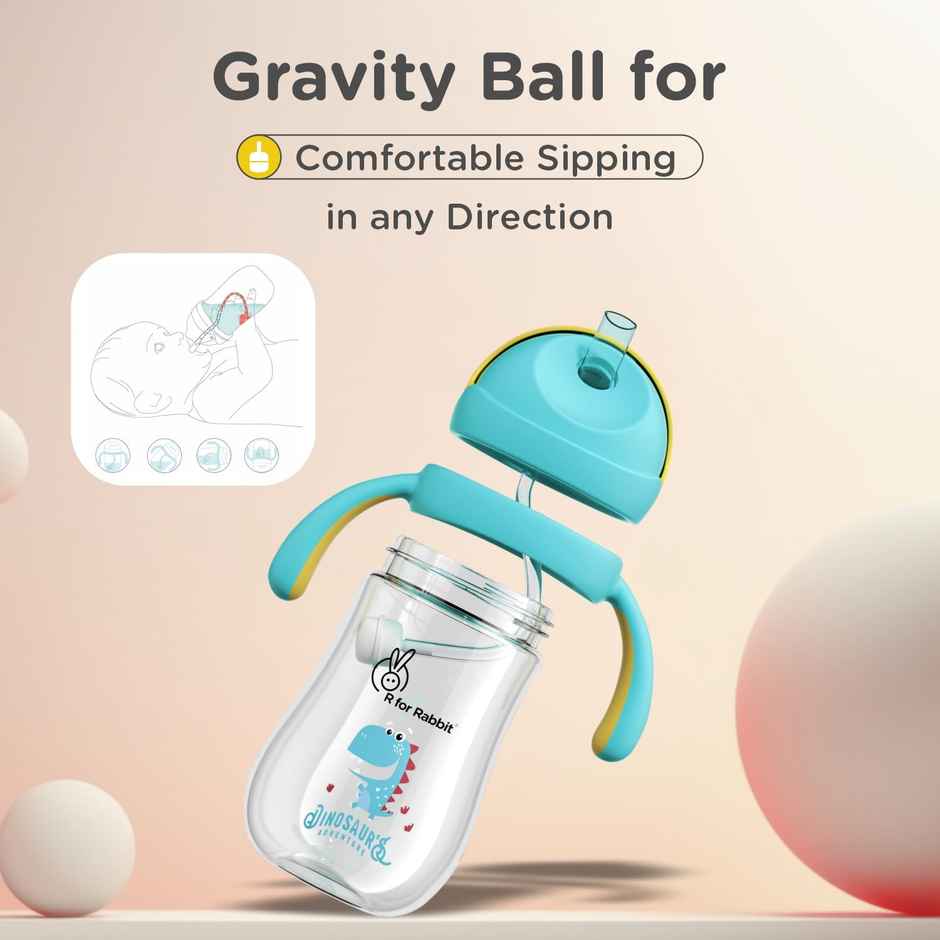 R for Rabbit Tritan Dino 320ml Baby Straw Sipper (Yellow Blue)