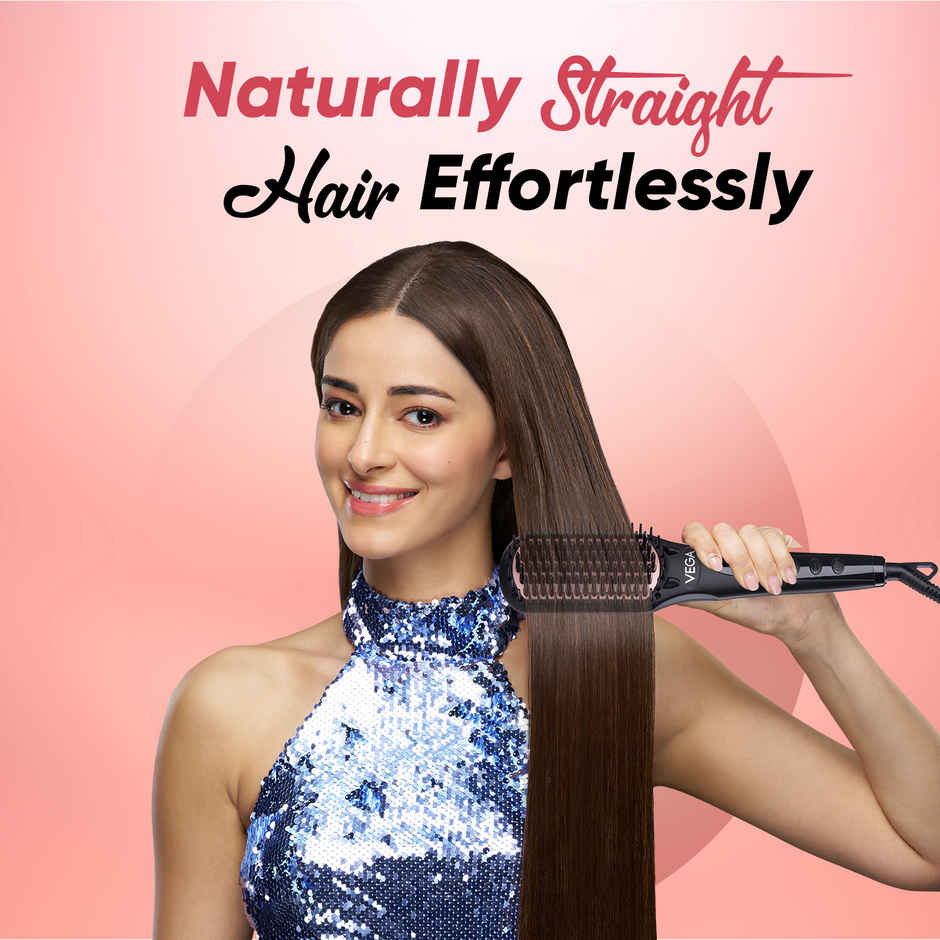 Vega Black Shine Hair Straightener Brush for Women, Straight in Min, (VHSB-04)