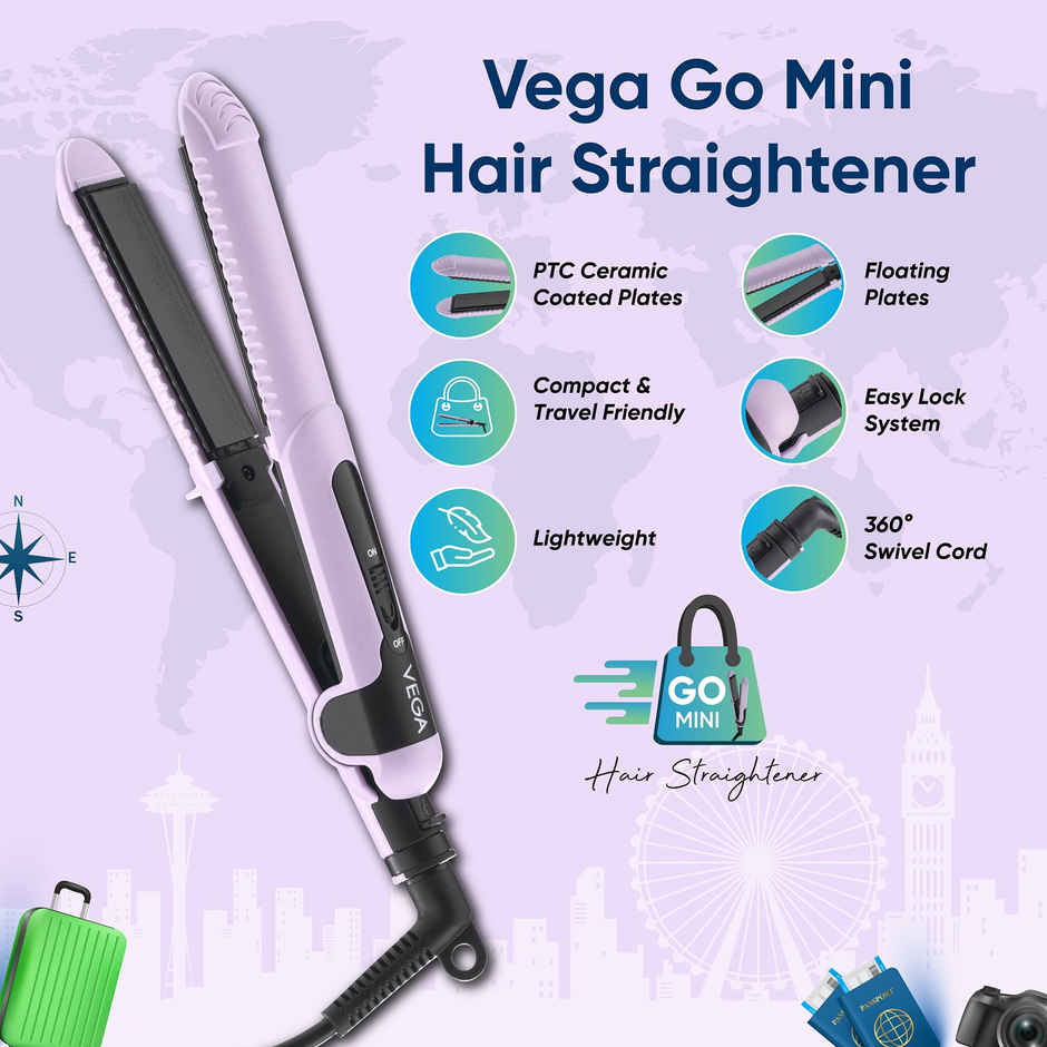 Vega Mini Hair Straightener for Women with Ceramic Coated Plates & Quick Heat Up (VHSH-40)