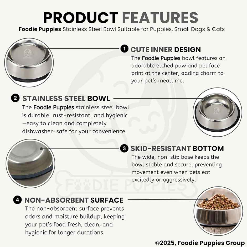 Foodie Puppies Stainless Steel Pet Feeding Bowl for Dogs and Cats | 450 ml
