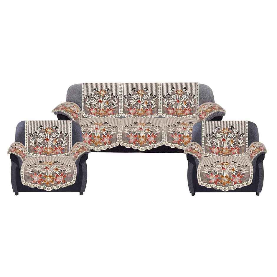 Kuber Industries Flower Design Cotton Floral 5 Seater Sofa Cover Set with 6 Pcss Arms Cover