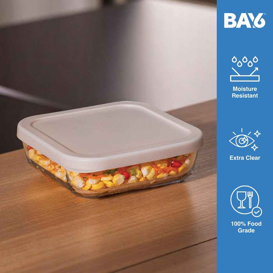 BAY6 Premium Imported Borosilicate Glass Container with Lid - 610 ml - Beige