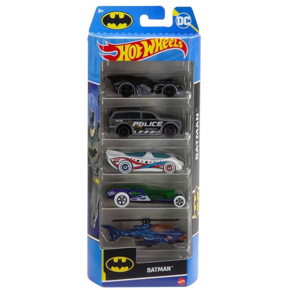 Mattel Hot Wheels 1:64 Scale Toy Cars, Set of 5 Batman-Themed Vehicles