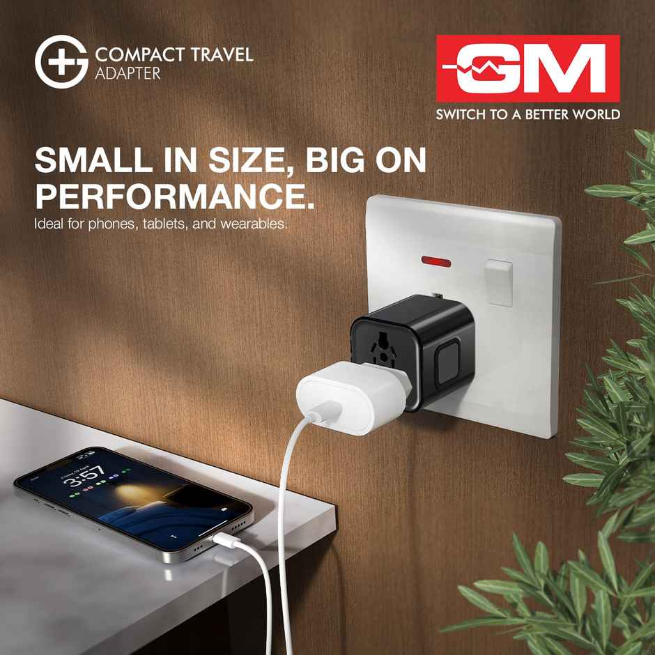 GM G Plus Universal Travel Adapter for 150 Plus Countries | Black