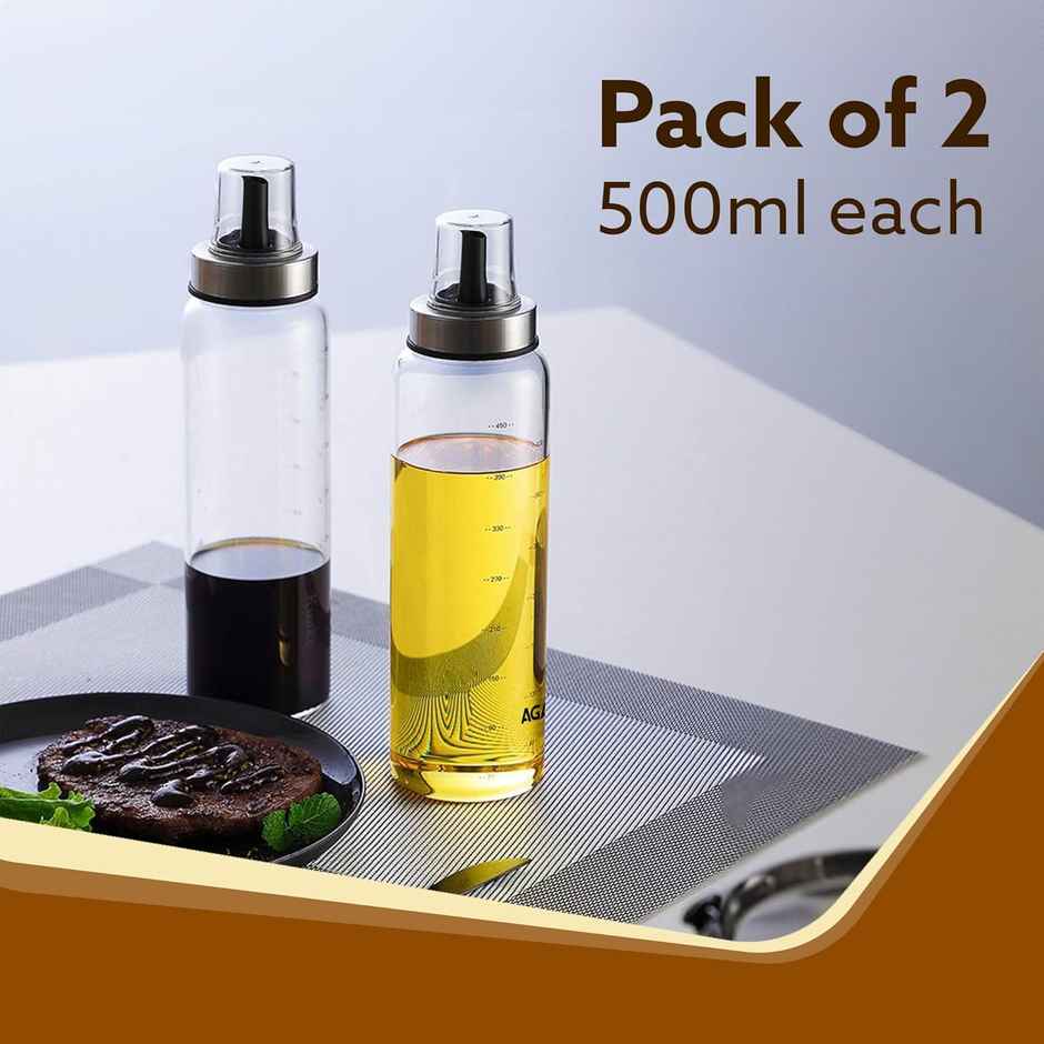 Agaro Elite Borosilicate Glass Oil Dispenser With Capacity Markings, Pack of 2