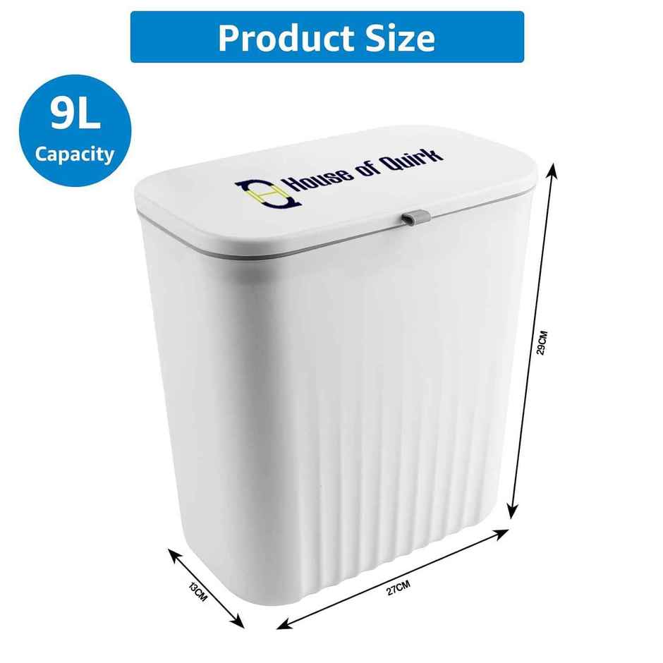 House of Quirk Plastic Hanging Trash Can with Lid Double-Sided Open Design Cabinet Door | Hanging Wall Storage Bucket for Kitchen | White