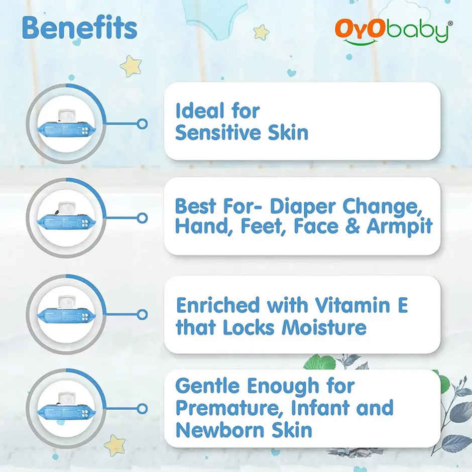 Oyo Baby Soft Wet Wipes Enriched With Aloe Vera, Cleansing Baby Wet Wipes With Lid