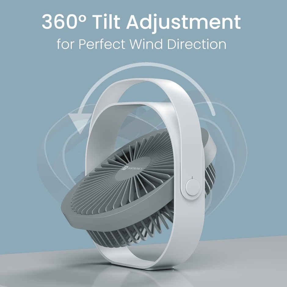 Portronics CoolCube Desktop Fan with 2400 mAh Battery | Type-C Charging | White