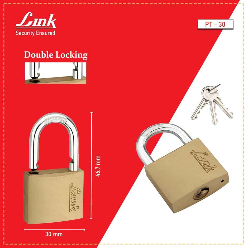 Link Locks Brass Pad Lock Pt-30 With 3 Keys