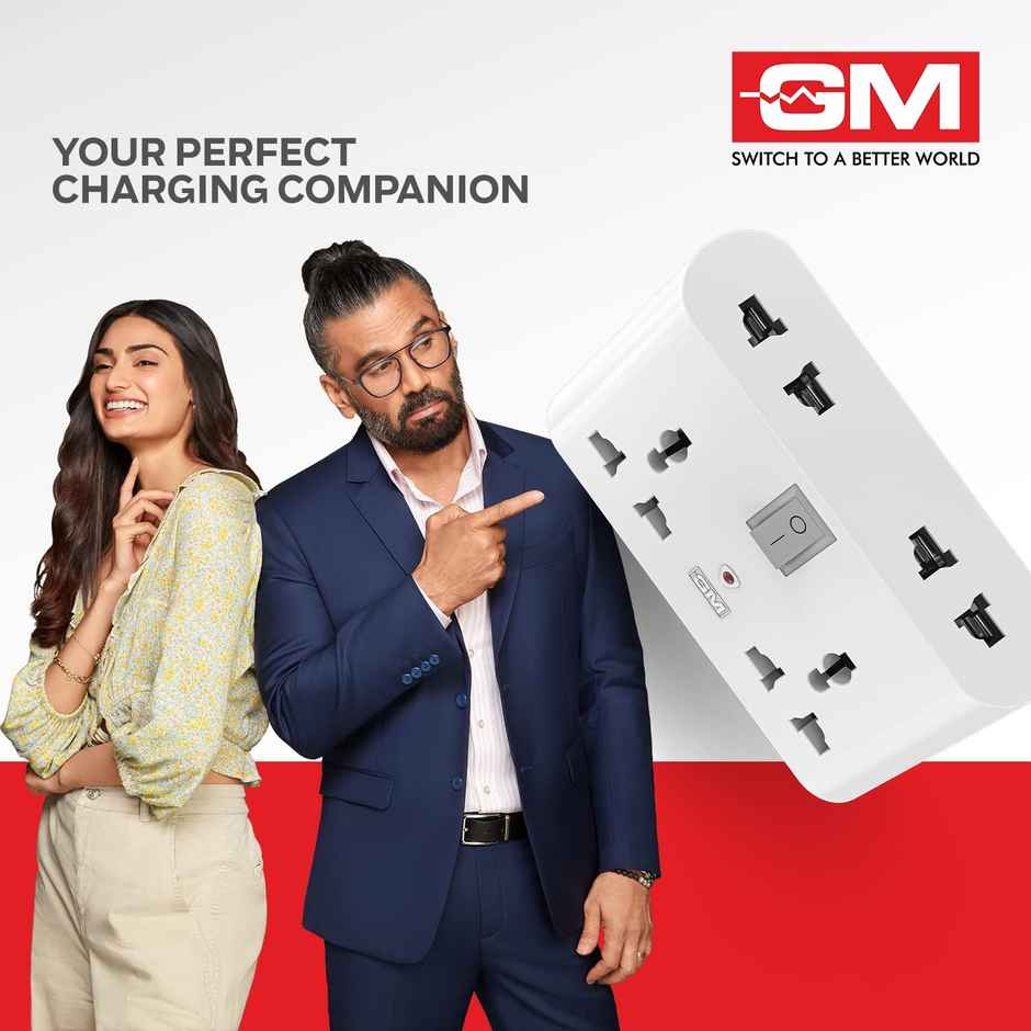 GM 3019 3 Pin 6 AMP Universal Multiplug Travel Adapter with 4 Charging Point | Useful for Small Applications, Mobiles, Computers, Laptops | Adapter with Inbuilt Surge Protector & Power Indicator - White