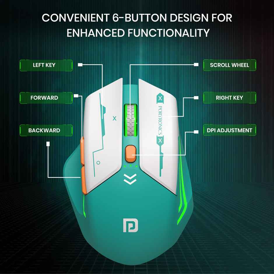 Portronics Vader Max Wireless Rechargeable Mouse, Bluetooth 5.3 & 2.4 GHz Dual Mode | Green