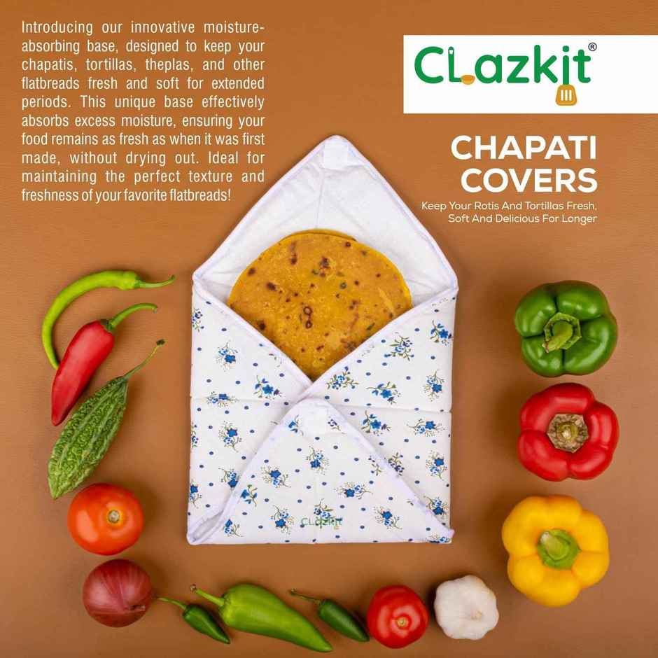 Clazkit Set of 4 Roti Chapati Cover 100% Cotton Traditional Roti Rumals Tortilla Covers-Square