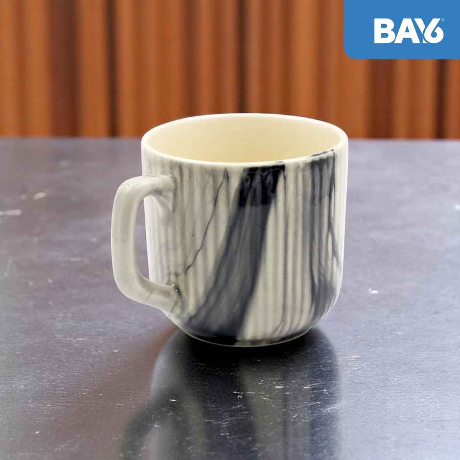 BAY6 Stoneware Italian Milk & Coffee Mug - White & Grey - 250 ml