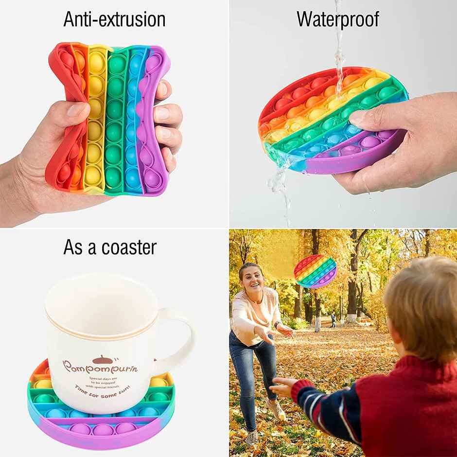 Toyshine Popping Pack of 4- Circle,Square,Octagon,Curve Square,BPA Free Silicone,Stress Reliever