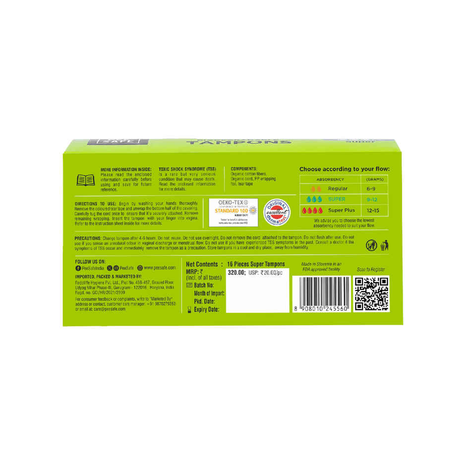 Pee Safe Super Tampons for Medium Flow | Ultra-Absorbent & Leak-Proof Protection