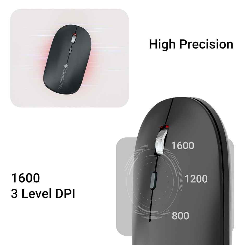 Zebronics Poise Rechargeable Wireless Mouse | Metallic Black