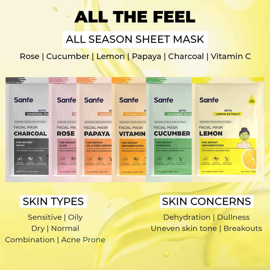 Sanfe Instant Depigmentation Lemon Facial Mask 100% Fruit Extracts, Korean Mask