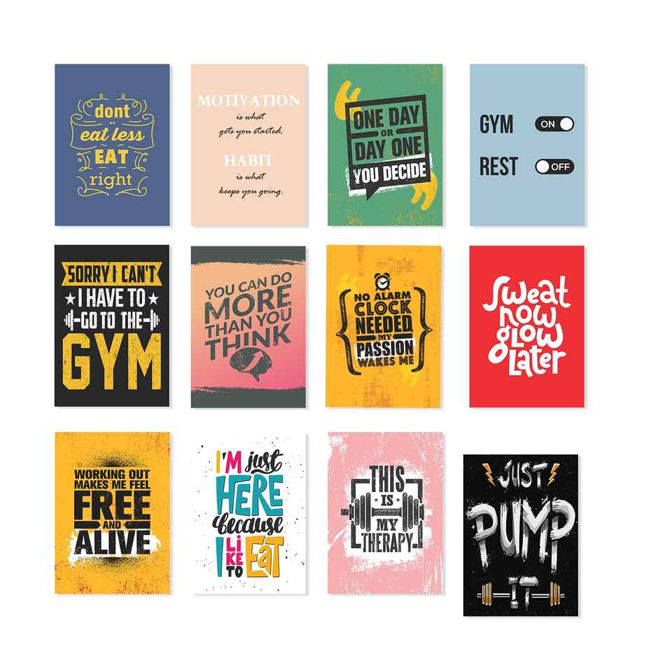 Paper Plane Design Motivational Gym Workout Posters For Wall | Set Of 12 | Size 29 x 21 cm | D5