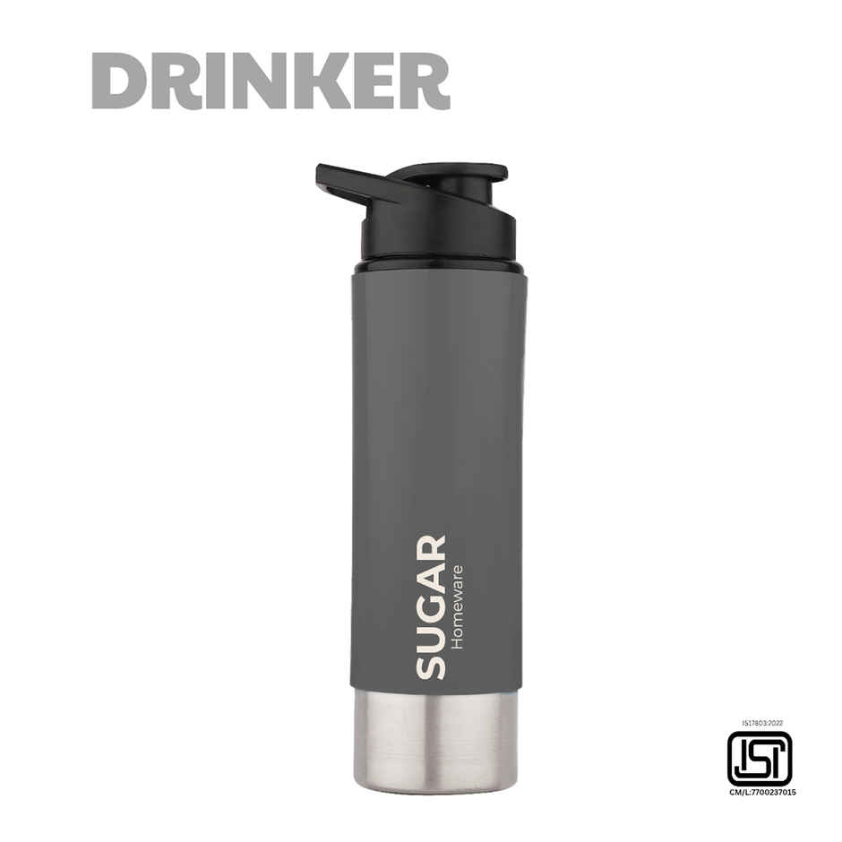 Sugar Homeware Ecopack Stainless Steel Sipper Sports Water Bottle | 800 ml - Grey