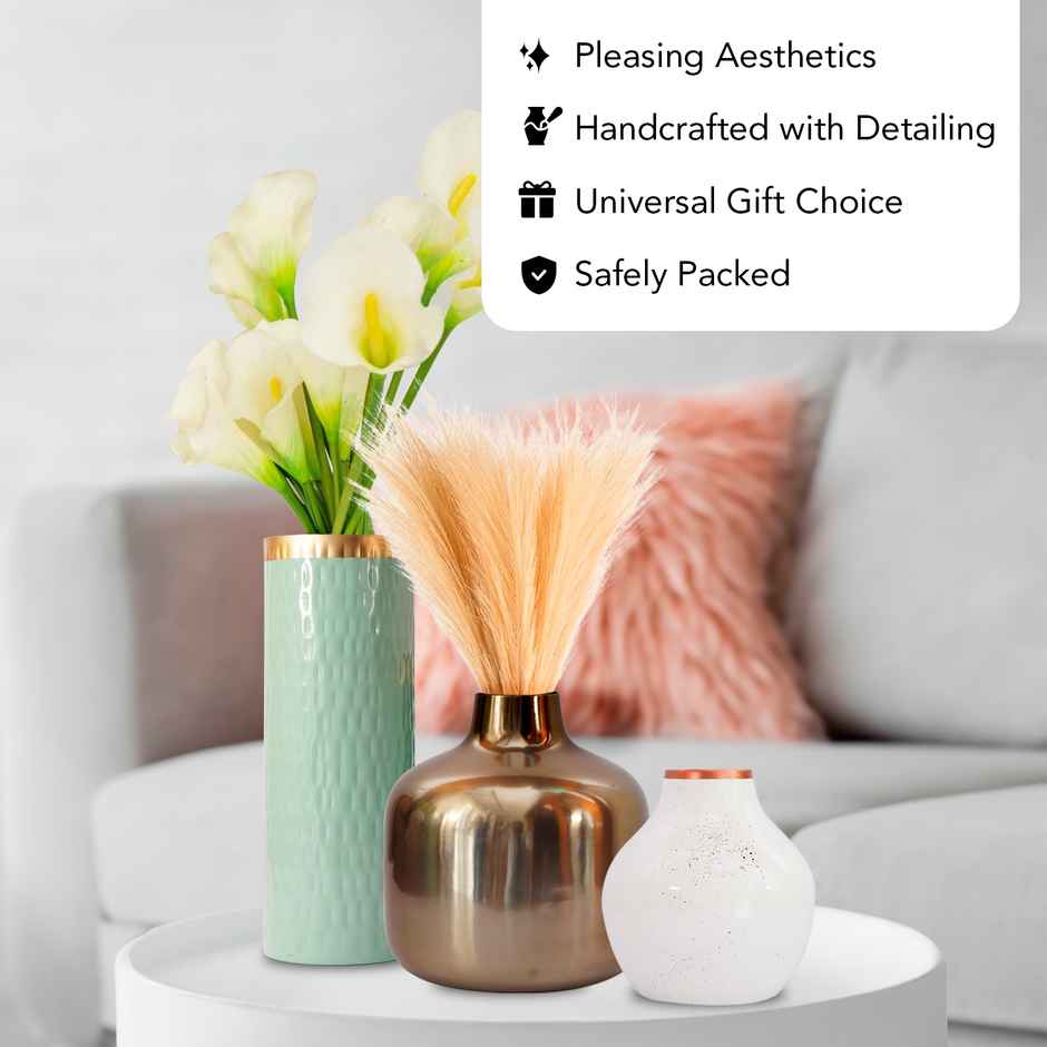 Ekhasa Unbreakable Metallic Blue Flower Vase For Home Decor | Aesthetic Flower Vase Gift