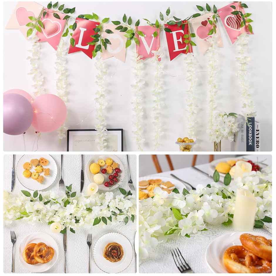 Well Art Gallery Artificial Wisteria Hanging Flowers Vines String Decorations (Pack Of 4,White)