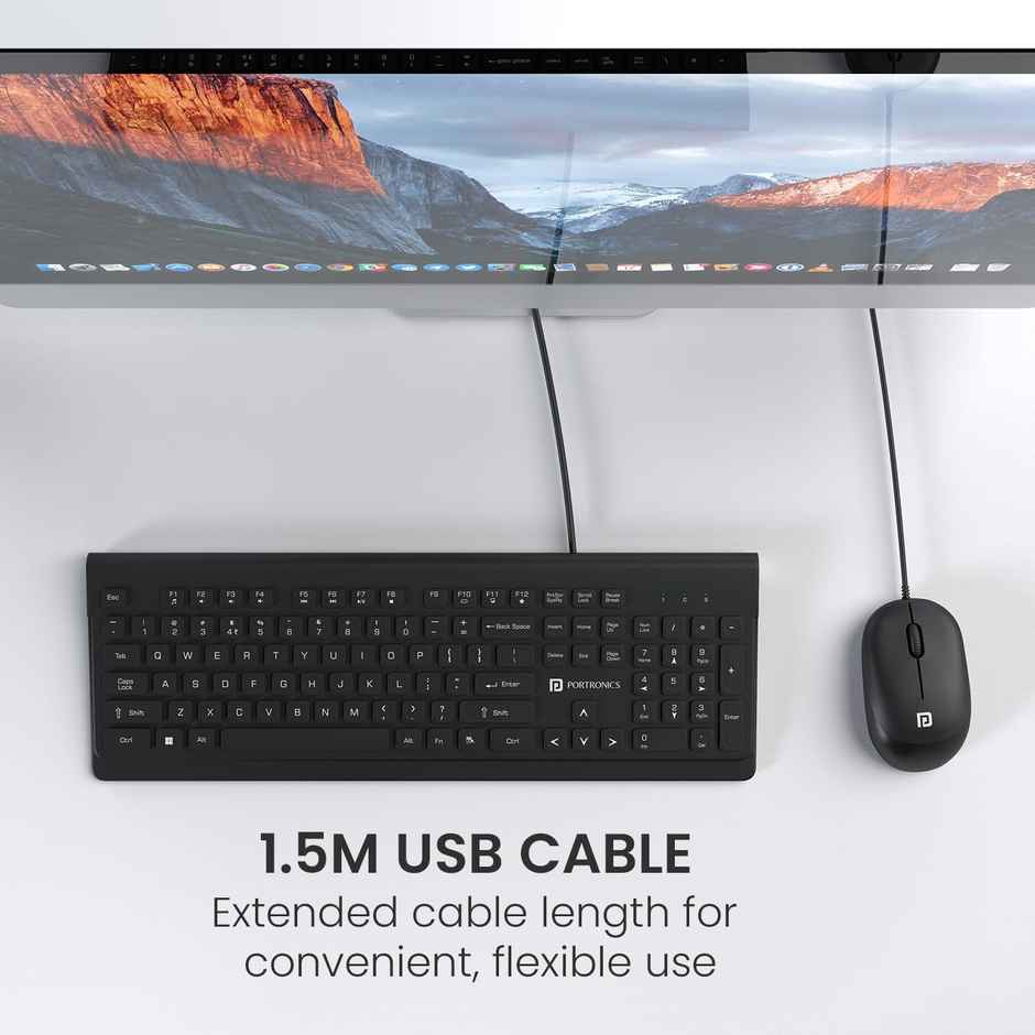 Portronics Keytonic Wired Keyboard & Mouse Set with High Precision Optical Mouse | 104 Keys - Black