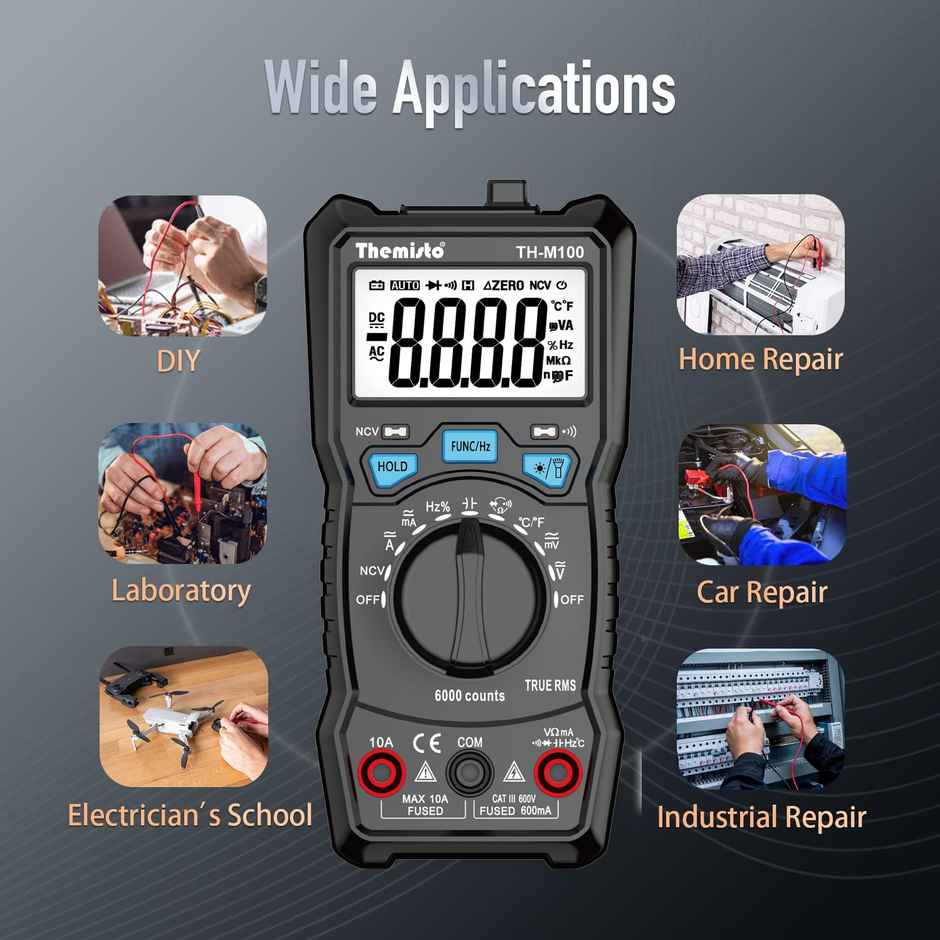 Themisto Ac/Dc Current, Autorange Digital Multimeter (Black) (Th-M100)