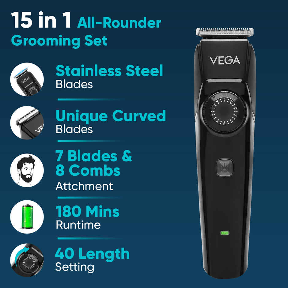 Vega OG 15 in 1 Trimmer for Men | 3 Hrs Runtime | USB Type C | VHTH-37