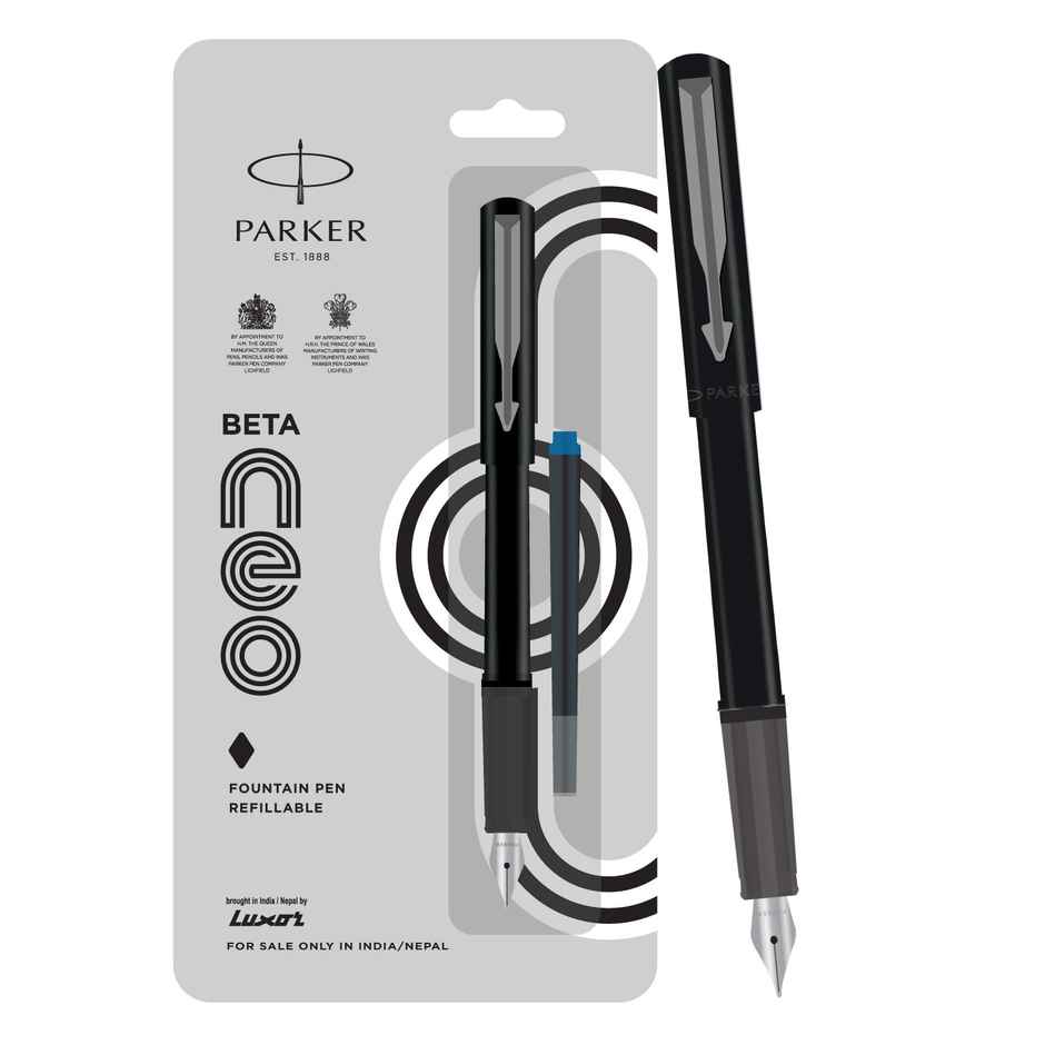 Parker Beta Neo Fountain Pen Black Body with Silver Coated Clip | Pen for Students