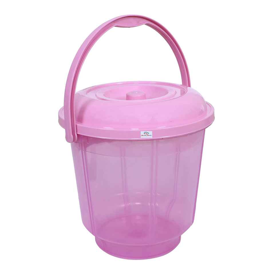Kuber Industries Plastic Bucket|Transparent Bucket with Lid & Handle for Bathroom | 13 Litre (Pink)