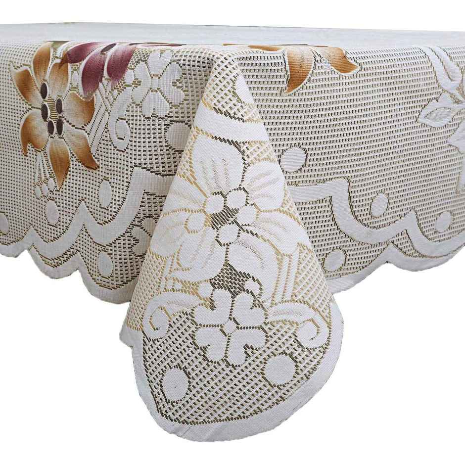 Kuber Industries Floral Cotton 6 Seater Dinning Rectangular Table Cover - Cream (CTKTC03517)