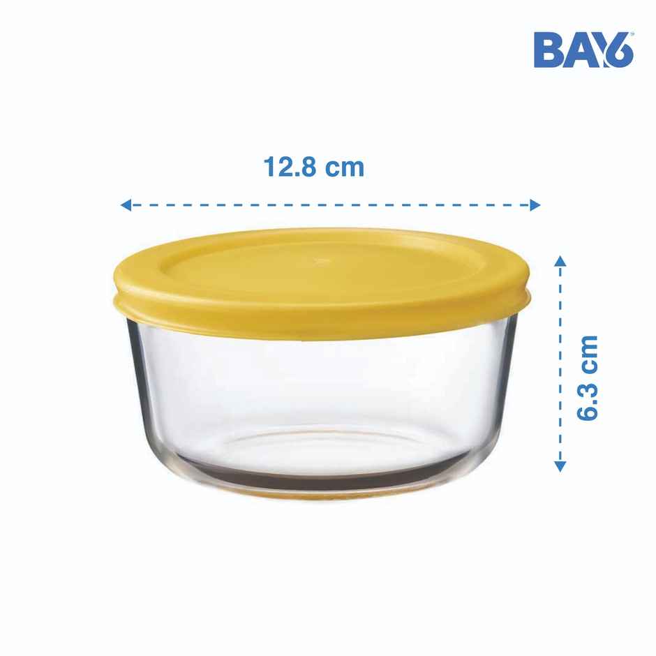 BAY6 Premium Imported Borosilicate Glass Container with Lid -472 ml - Round - Set of 2 - Yellow