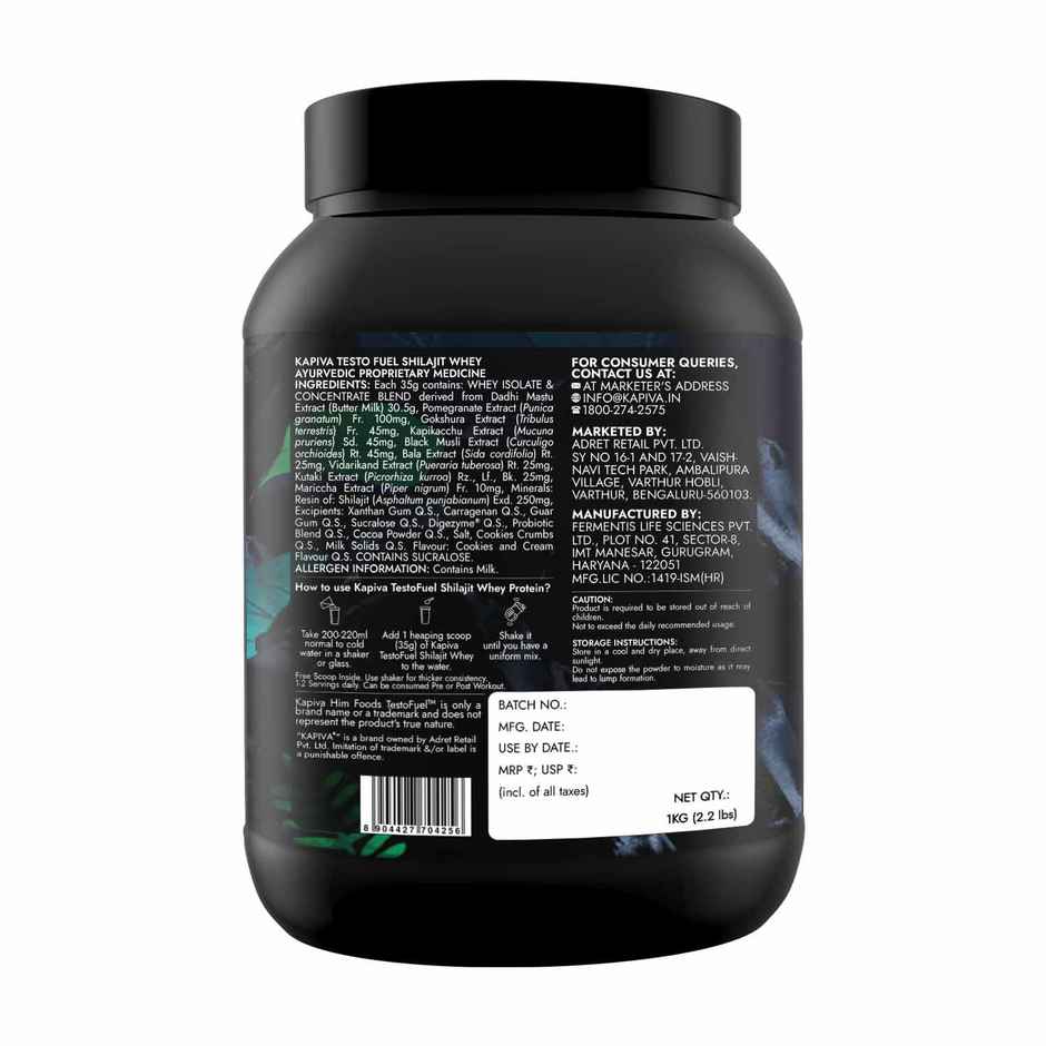 Kapiva HIm Foods Testofuel Shilajit Whey Fast Absorb Protein - Cookies & Cream Flavor