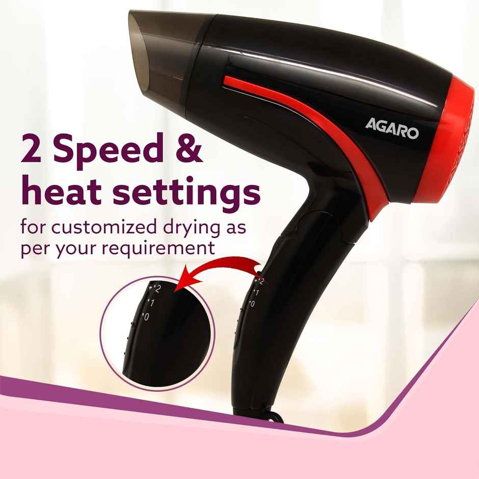 Agaro Hd1177 Hair Dryer With 1000 Watts Copper Motor 2 Speed & Temperature Settings For Men & Women