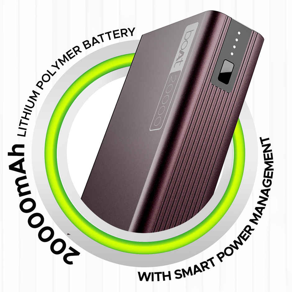 boAt (PB400) 20000 mAh Wired Power Bank w/ 2-Way 22.5W Fast Charging & Smart Power Managemen - Burgundy