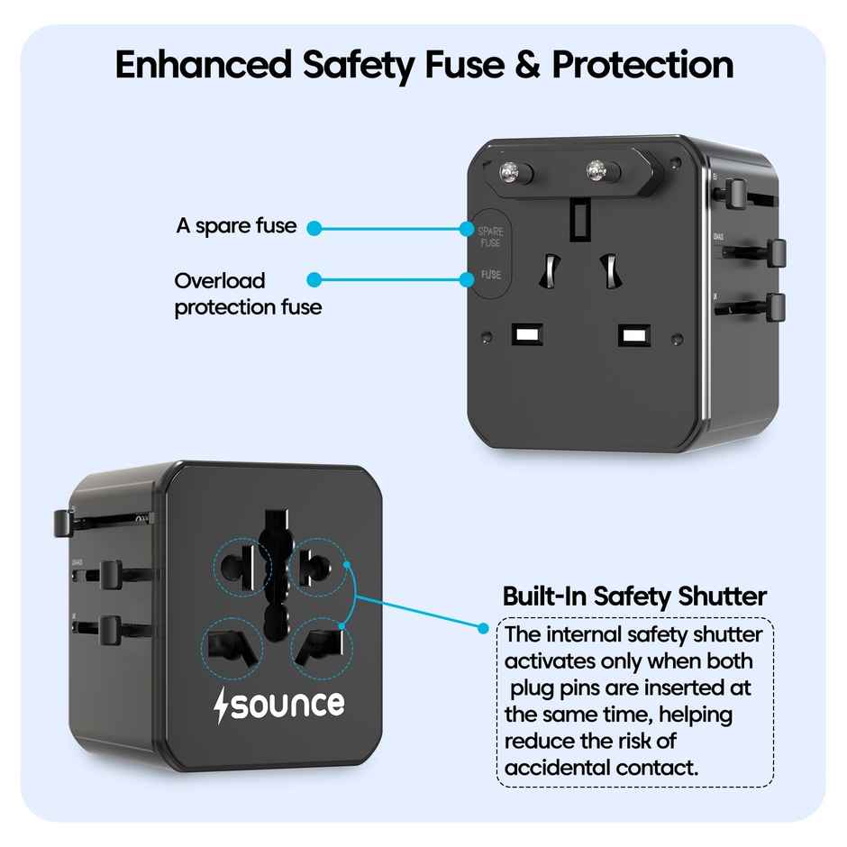 Sounce OmniCharge 25W Universal Travel Adapter 4 in 1 International Charger | Black