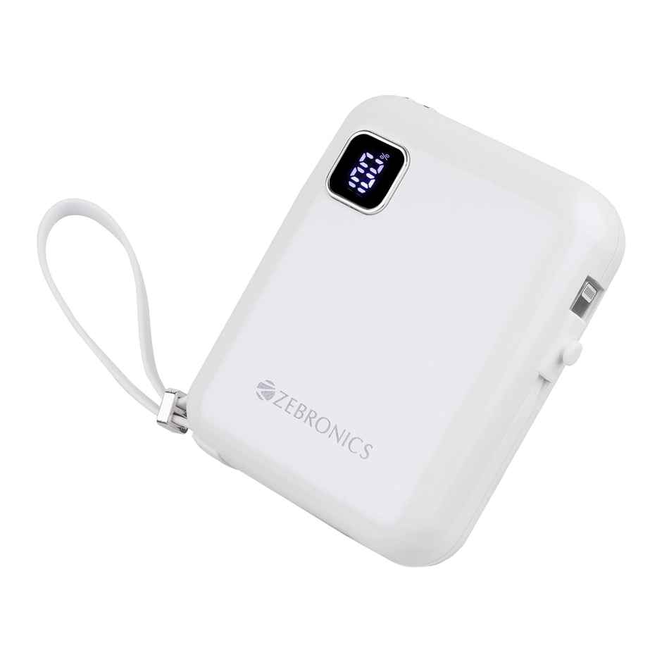 Zebronics MW64 Compact Power Bank, 10K mAh, Rapid Charge, 22.5W Output (White)