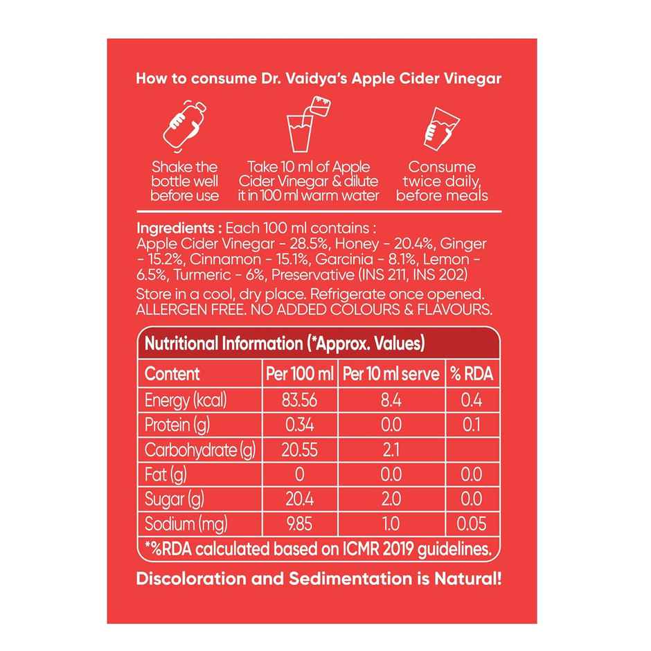 Dr. Vaidya's Apple Cider Vinegar for Weight Loss | Helps Craving Control | No Added Sugar | Vegan