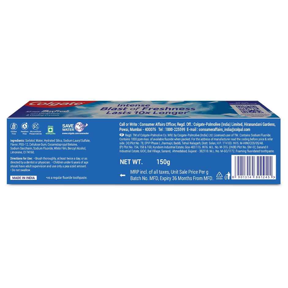 Colgate MaxFresh Toothpaste, Blue Gel Paste with Menthol for Super Fresh Breath (Peppermint Ice) Combo 