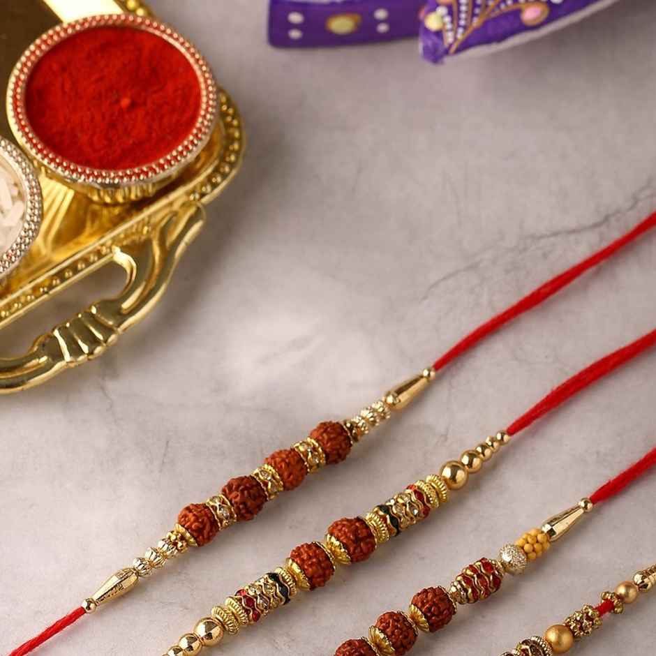 Thread Religious Rudraksha Rakhi Squad with Roli Chaawal Pack (Voylla)