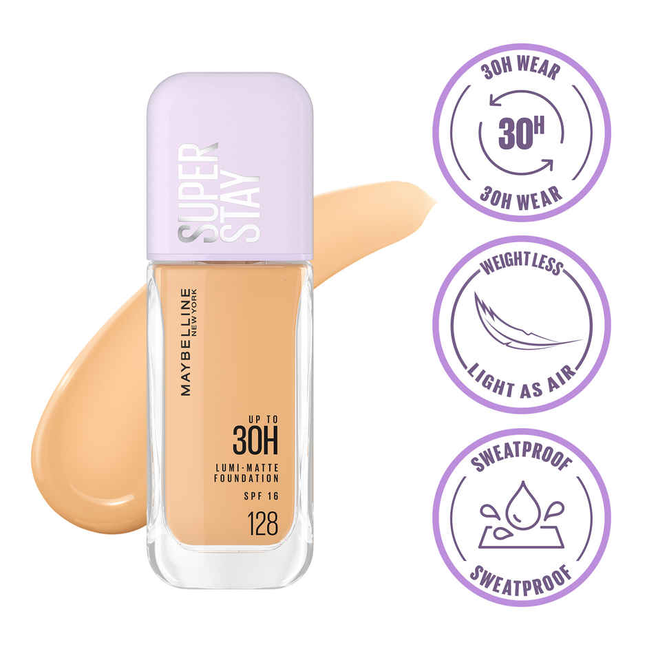Maybelline Super Stay Lumi Matte Foundation 30H Longwear Light As Air, 128