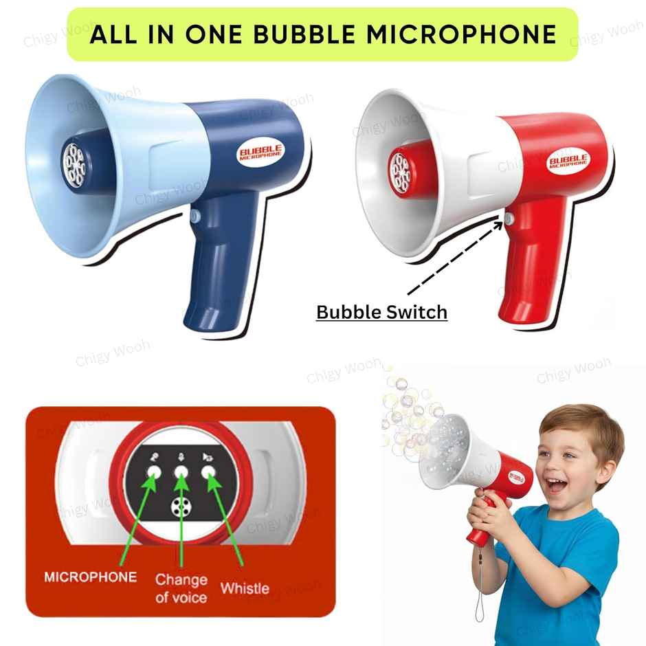 Chigy Wooh Bubble Maker Machine for Kids with Microphone & Hanging Rope | Megaphone Style