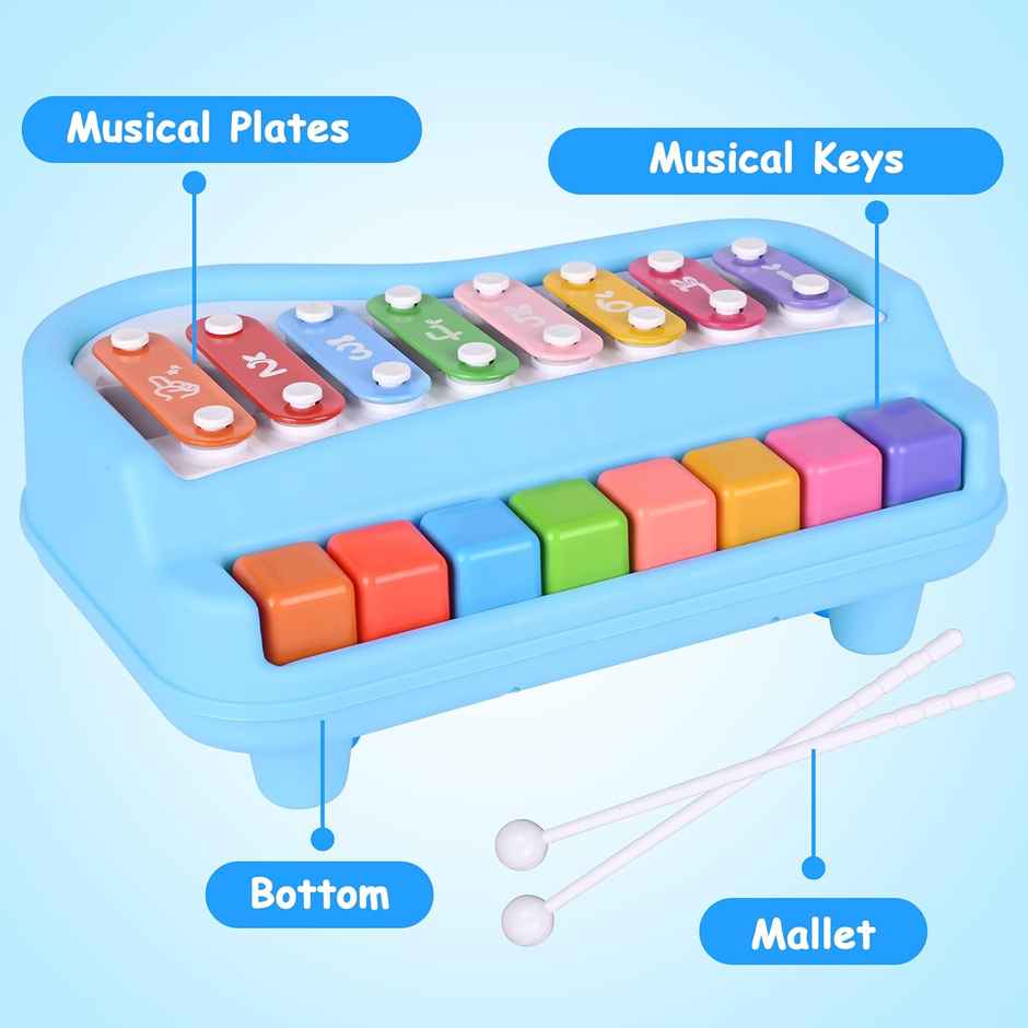 Mommers 2 in 1 Multicolored Key Keyboard Xylophone Piano, Preschool Kids Educational Toys | Blue