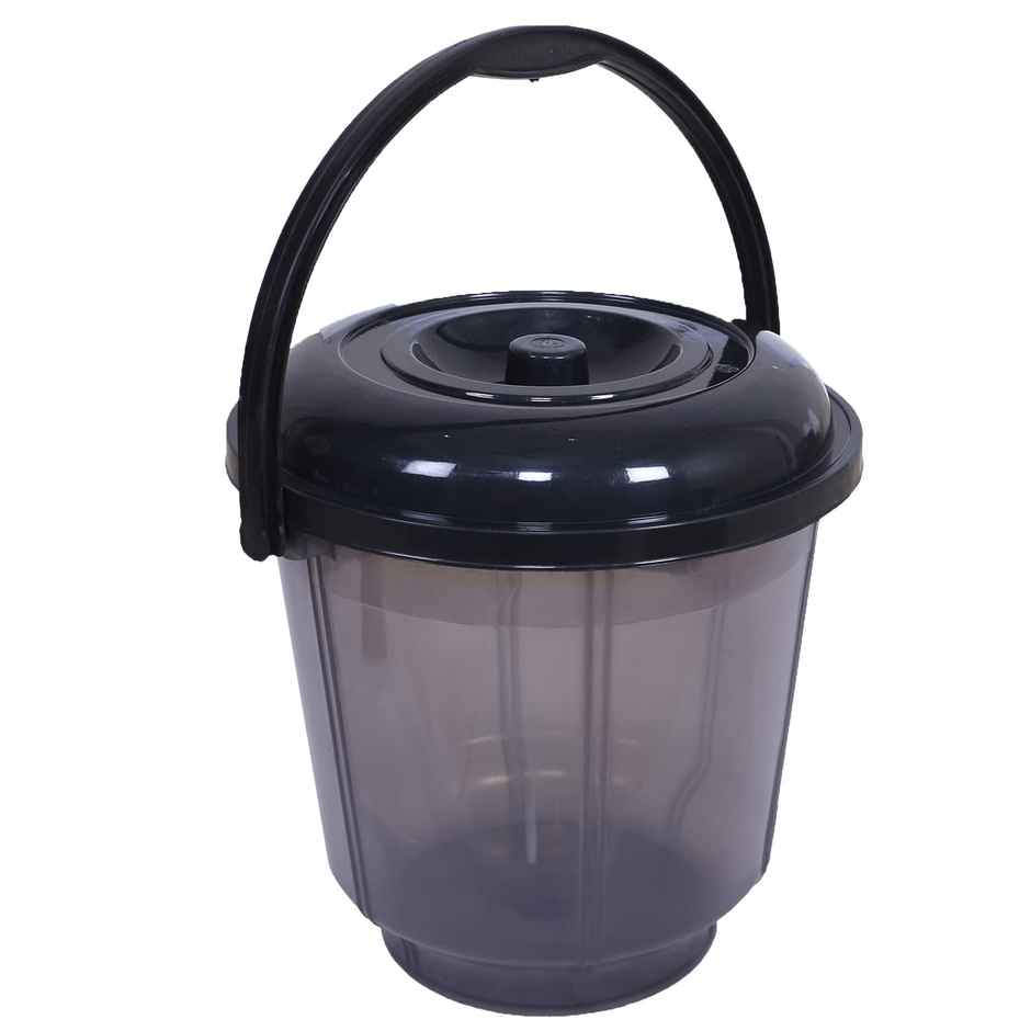 Kuber Industries 13 L Colorful Plastic Bucket with Lid & Handle for Bathroom | Home Use (Black)