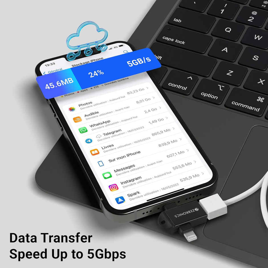 Zebronics OTG2, 2 in 1 Lightning, Type C - USB Converter, Backward Compatible, Speed Upto 5 Gbps