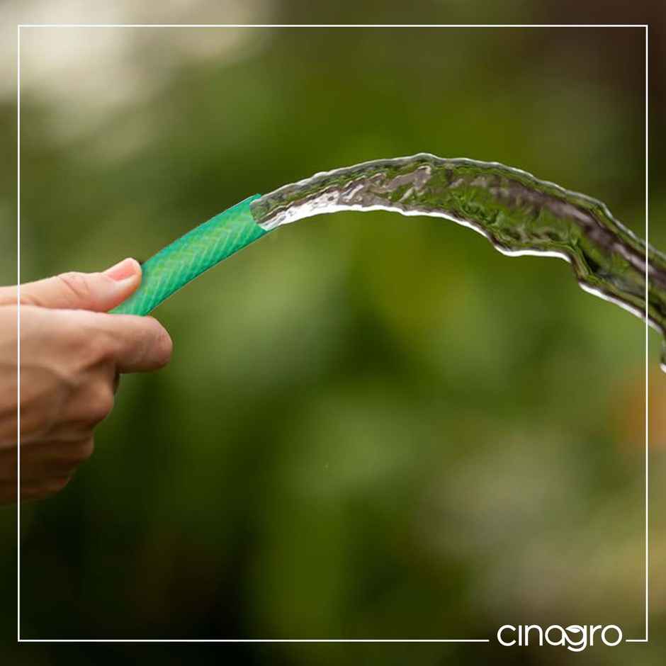 Cinagro Braided Hose Pipe with Tap Adapter & 3 Clamps | 10 m - Green (For Gardening, Car Washing)