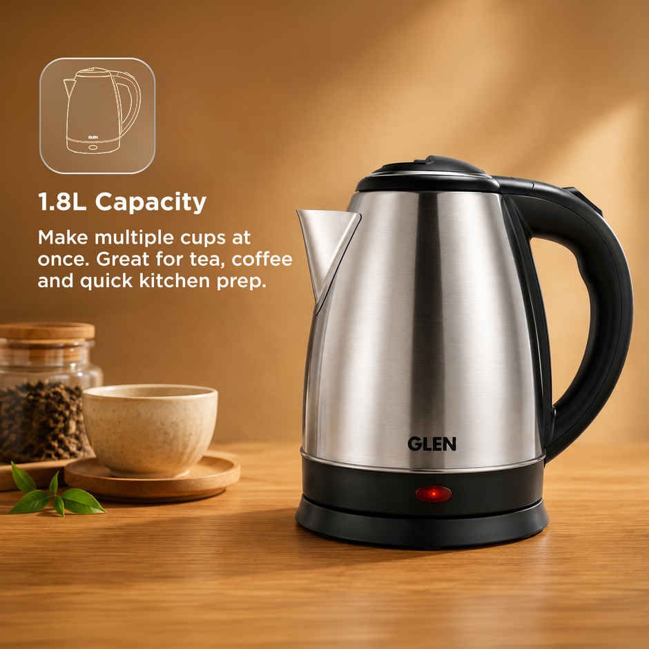 Glen 1500 Watt Electric Kettle Stainless Steel With 360 Degree Rotational Base 1.8 L, Silver (9002)