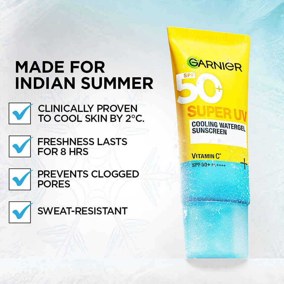 Garnier Super UV Cooling Water Gel Sunscreen | 8 Hr freshness | No White Cast | SPF 50 PA++++